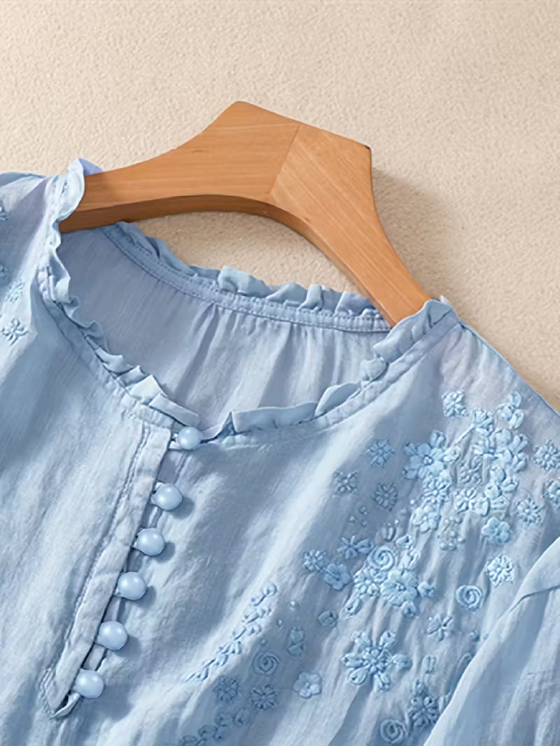 Lily™ | Embroidered Blouse In Mixed Linen