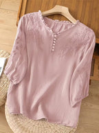 Lily™ | Embroidered Blouse In Mixed Linen