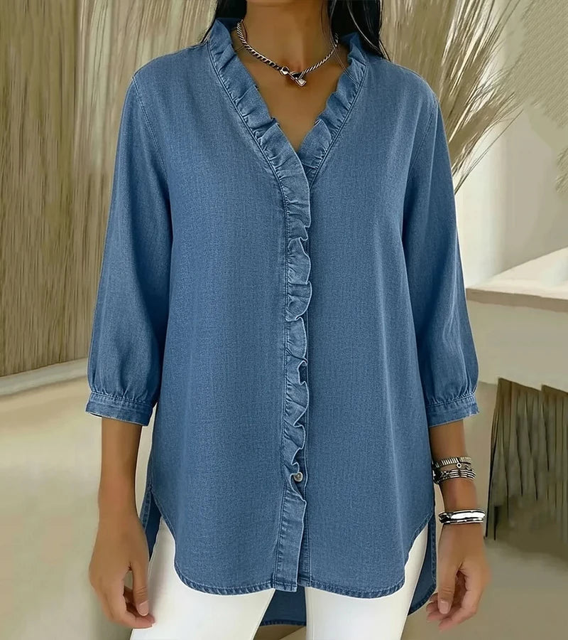 Jacqueline™ | Fluid Blouse With Ruffled V-Neck