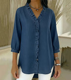 Jacqueline™ | Fluid Blouse With Ruffled V-Neck