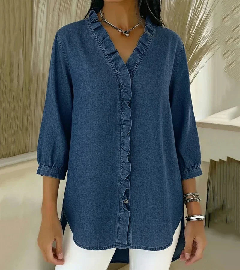 Jacqueline™ | Fluid Blouse With Ruffled V-Neck