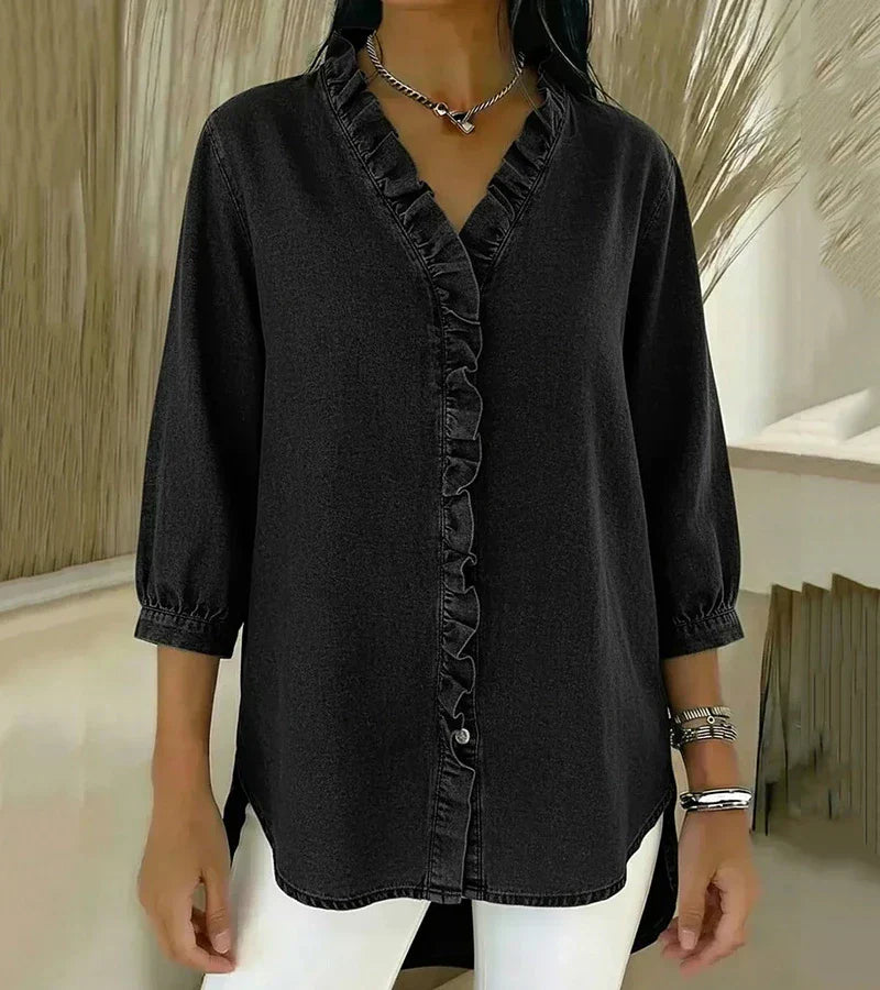 Jacqueline™ | Fluid Blouse With Ruffled V-Neck