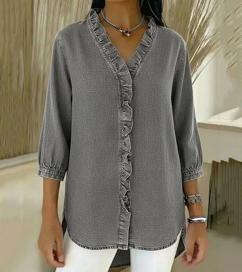 Jacqueline™ | Fluid Blouse With Ruffled V-Neck