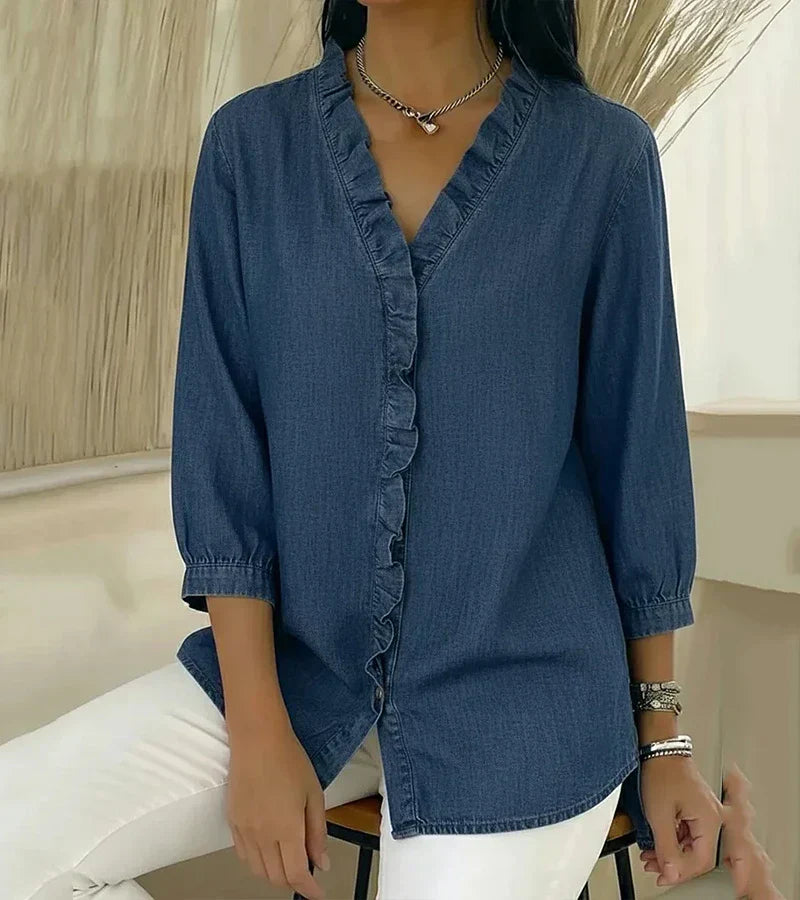 Jacqueline™ | Fluid Blouse With Ruffled V-Neck