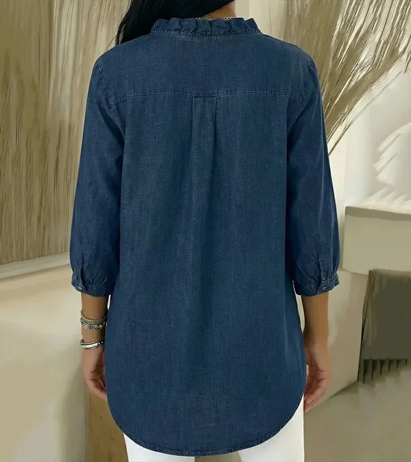 Jacqueline™ | Fluid Blouse With Ruffled V-Neck