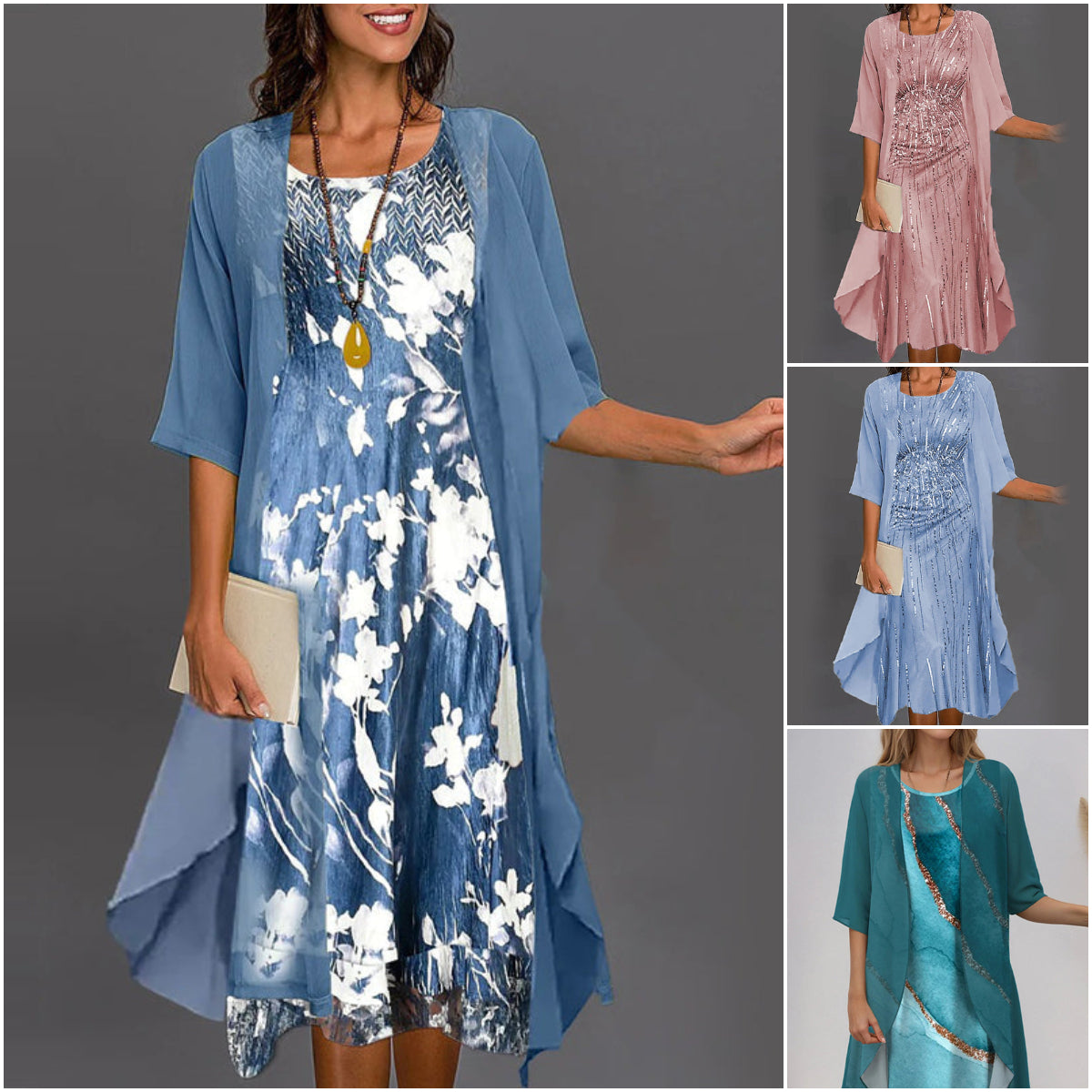 Lila™ | Two Piece Floral Chiffon Dress Set