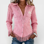 Lila™ | Fringe Suede Button-Up Blouse