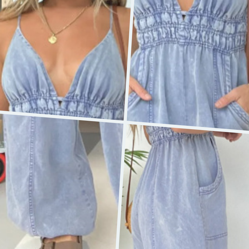 Mia™ | V-Neck Denim Overalls